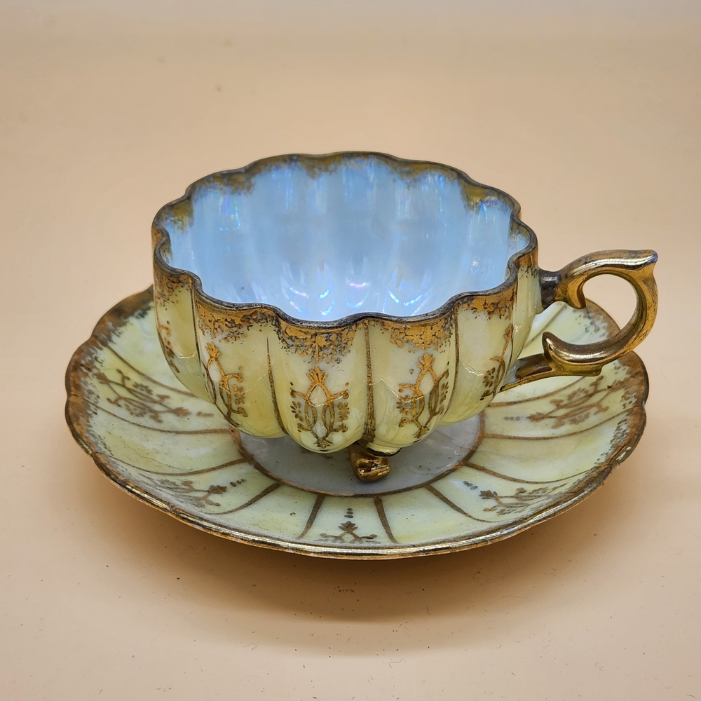 Elegant Gold and Cream Royal Sealy China Teacup and Saucer Set - 1950s